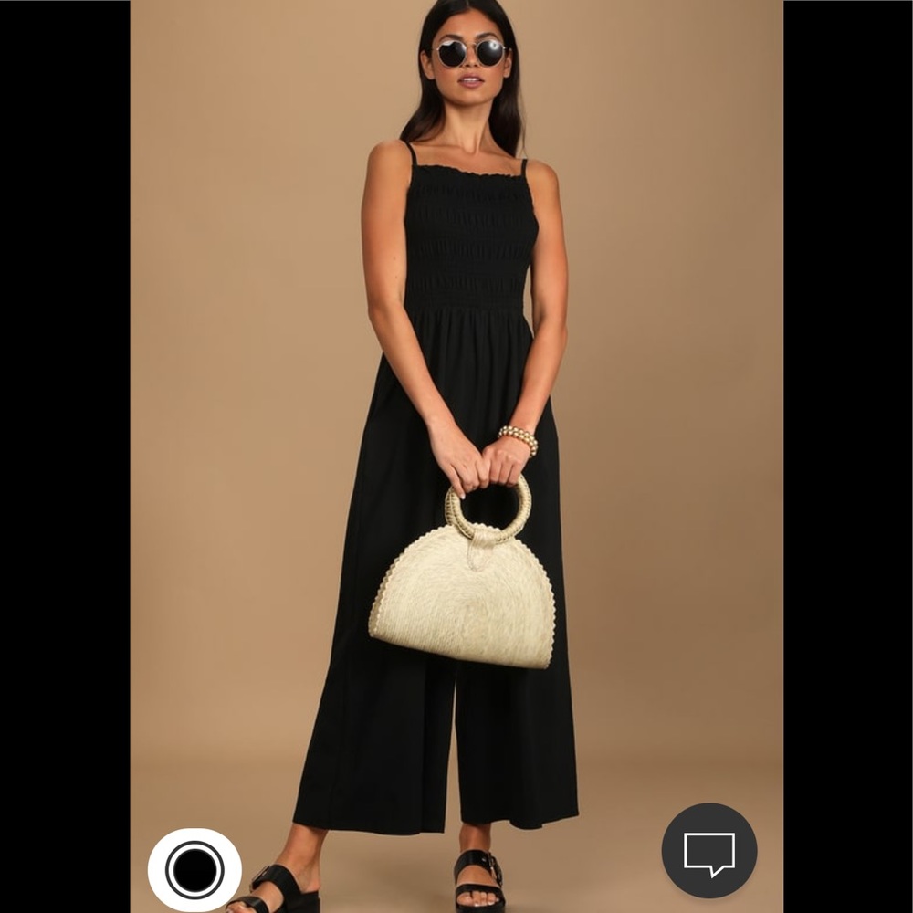 Lulus Black Smocked Culotte Jumpsuit- Size S